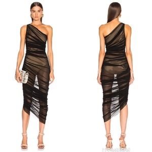 Norma Kamali Diana Large Women’s One Shoulder Black Mesh Sheer Dress Gown